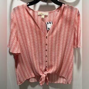 Michael Kors Orange White  Button Down Tie Front Shirt